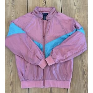 Womens Duckster Vintage Windbreaker Jacket Coat Hood Light Pink Blue Size Medium
